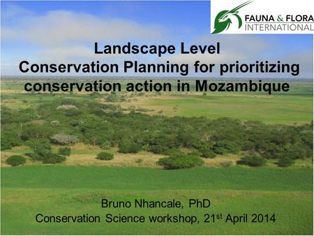 Landscape Level Conservation Planning for prioritizing conservation action in Mozambique Bruno Nhancale, PhD Conservation Science workshop, 21 st April.