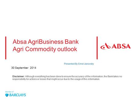 Absa AgriBusiness Bank Agri Commodity outlook