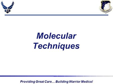 Providing Great Care… Building Warrior Medics! Molecular Techniques.