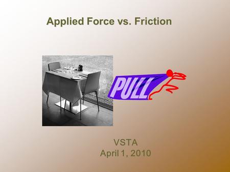 Applied Force vs. Friction VSTA April 1, 2010.  1. Practice scaffolding guided inquiry with a science lesson. WORKSHOP GOALS  3Examine student work.