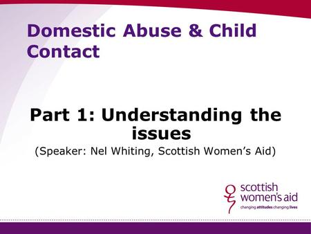 Domestic Abuse & Child Contact Part 1: Understanding the issues (Speaker: Nel Whiting, Scottish Women’s Aid)