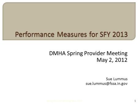DMHA Spring Provider Meeting May 2, 2012 Sue Lummus 1 Spring Provider Meeting May 2012.