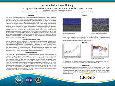 Accumulation Layer Picking Using FMCW CReSIS Radar and North-Central Greenland Ice Core Data Renee’ Butler, David Braaten, Sam Buchanan, Kyle Purdon Center.