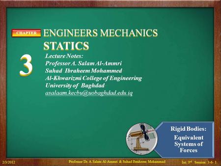 Equivalent Systems of Forces