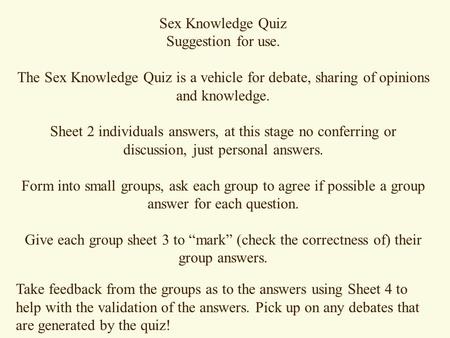 Sex Knowledge Quiz Suggestion for use.