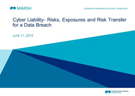 Cyber Liability- Risks, Exposures and Risk Transfer for a Data Breach June 11, 2013.