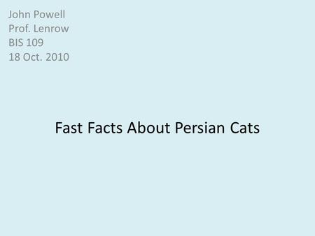 Fast Facts About Persian Cats John Powell Prof. Lenrow BIS 109 18 Oct. 2010.