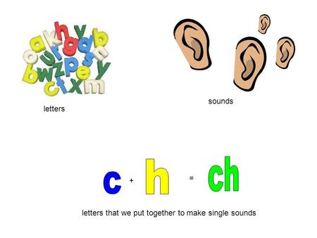 Letters sounds letters that we put together to make single sounds + =