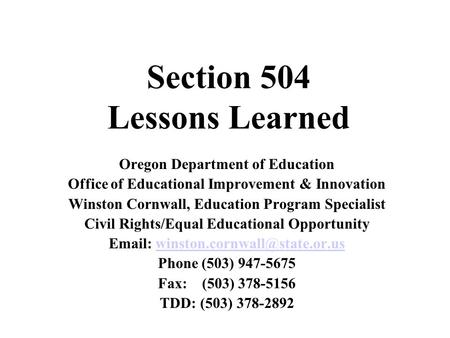Section 504 Lessons Learned