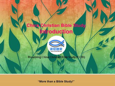 China Christian Bible Study Introduction Presenting China Christian Bible Study (CCBS) “More than a Bible Study!”