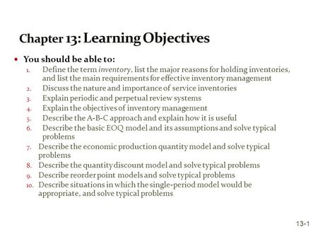 Chapter 13: Learning Objectives