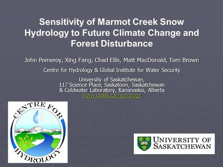 John Pomeroy, Xing Fang, Chad Ellis, Matt MacDonald, Tom Brown Centre for Hydrology & Global Institute for Water Security Centre for Hydrology & Global.