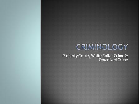 Property Crime, White Collar Crime & Organized Crime