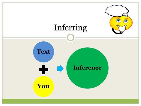 Inferring TextYou Inference. Learning Goal You will understand what an inference is and how to use text evidence and background knowledge to make plausible.