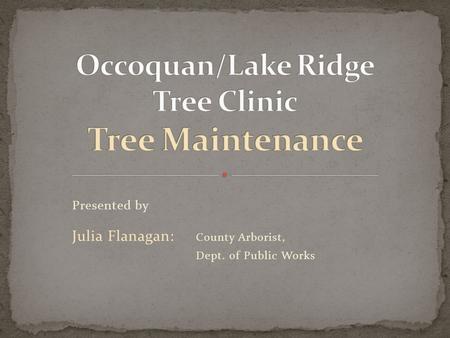 Presented by Julia Flanagan: County Arborist, Dept. of Public Works.