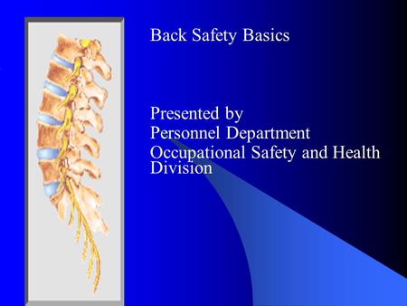 Back Safety Basics Presented by Personnel Department Occupational Safety and Health Division.