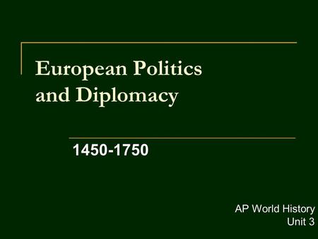 European Politics and Diplomacy 1450-1750 AP World History Unit 3.