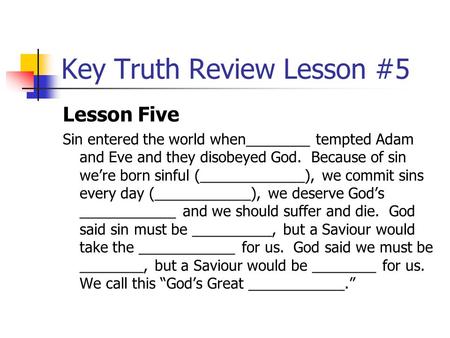 Key Truth Review Lesson #5