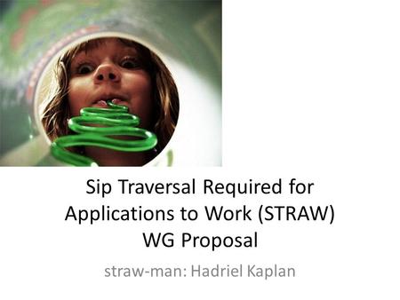 Sip Traversal Required for Applications to Work (STRAW) WG Proposal straw-man: Hadriel Kaplan.