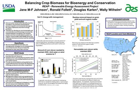 Soil C change with management Balancing Crop Biomass for Bioenergy and Conservation REAP - Renewable Energy Assessment Project Jane M-F Johnson 1, Ronald.