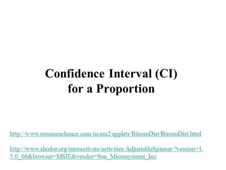 Confidence Interval (CI) for a Proportion