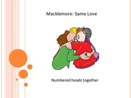 Macklemore: Same Love Numbered heads together. Macklemore talks of stereotypes. Which characteristics spring to your minds when thinking of gay people?