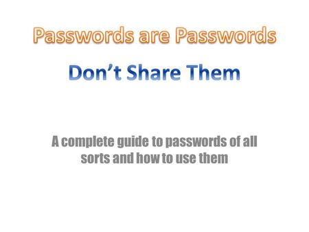 A complete guide to passwords of all sorts and how to use them.