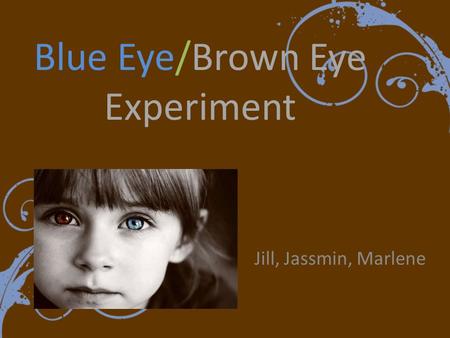 Blue Eye/Brown Eye Experiment Jill, Jassmin, Marlene.