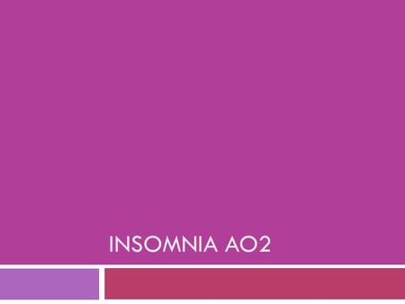 INSOMNIA AO2. Just to remind you – how do we explain insomnia?  Types  Initial, middle, terminal?  Causes:  Primary/Secondary?  Predisposing/precipitating.