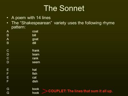 The Sonnet A poem with 14 lines