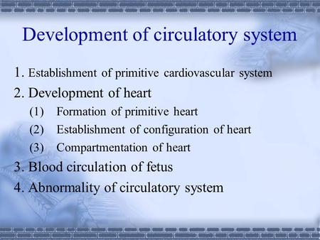 Development of circulatory system