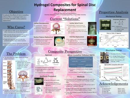 Hydrogel Composites for Spinal Disc Replacement Who Cares? A 2002 National Health Survey reported that 34 million Americans over 18 have lower back pain.