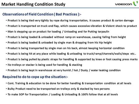 Market Handling Condition Study Observations of Field Condition ( Bad Practices ):- Required to do to cope up the situation:- Product is being tied very.