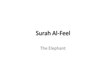 Surah Al-Feel The Elephant. The creation in an Elephant’s foot The largest land animal on our planet is the elephant, which weighs about five.