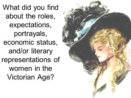 What did you find about the roles, expectations, portrayals, economic status, and/or literary representations of women in the Victorian Age?