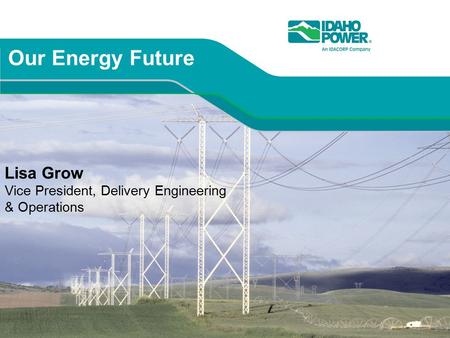 Lisa Grow Vice President, Delivery Engineering & Operations Our Energy Future.