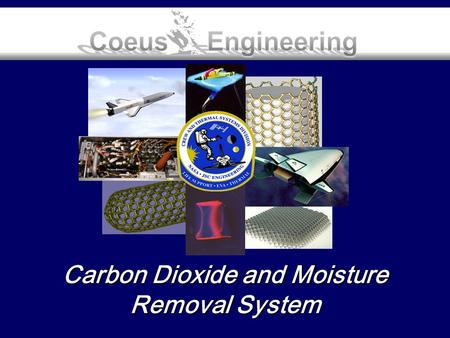 Carbon Dioxide and Moisture Removal System. 08-14-02Coeus Engineering2 Team Organization Jessica BadgerJessica Badger –Project Coordinator –Aerogels April.