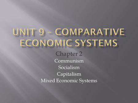 Chapter 2 Communism Socialism Capitalism Mixed Economic Systems.