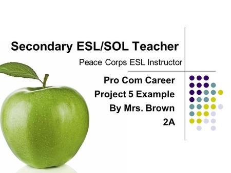 Secondary ESL/SOL Teacher Pro Com Career Project 5 Example By Mrs. Brown 2A Peace Corps ESL Instructor.
