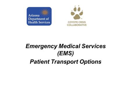 Emergency Medical Services (EMS) Patient Transport Options.