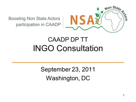CAADP DP TT INGO Consultation ________________________ September 23, 2011 Washington, DC 1.