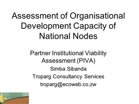 Assessment of Organisational Development Capacity of National Nodes