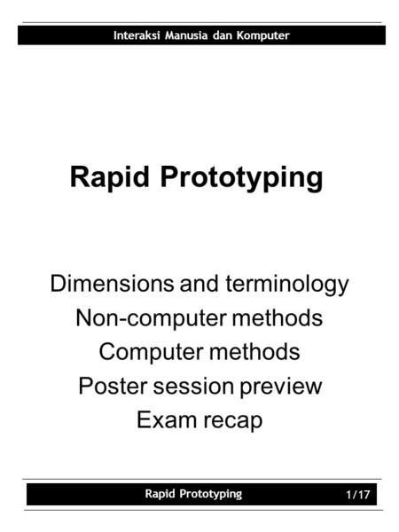 Rapid Prototyping Dimensions and terminology Non-computer methods