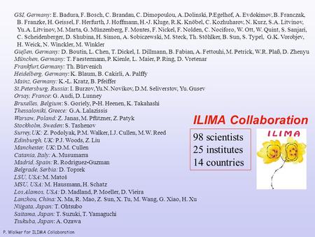 P. Walker for ILIMA Collaboration GSI, Germany: E. Badura, F. Bosch, C. Brandau, C. Dimopoulou, A. Dolinski, P.Egelhof, A. Evdokimov, B. Franczak, B. Franzke,