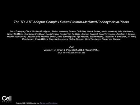 The TPLATE Adaptor Complex Drives Clathrin-Mediated Endocytosis in Plants Astrid Gadeyne, Clara Sánchez-Rodríguez, Steffen Vanneste, Simone Di Rubbo, Henrik.