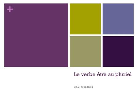 + Le verbe être au pluriel Ch 2, Français I. + Singulier - Révision You have already learned the singular forms of the verb être Être means “to be” Singulier.