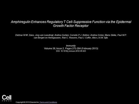Amphiregulin Enhances Regulatory T Cell-Suppressive Function via the Epidermal Growth Factor Receptor Dietmar M.W. Zaiss, Jorg van Loosdregt, Andrea Gorlani,