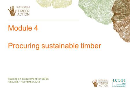 Module 4 Procuring sustainable timber Training on procurement for SMEs Alba Julia, 1 st November, 2012.