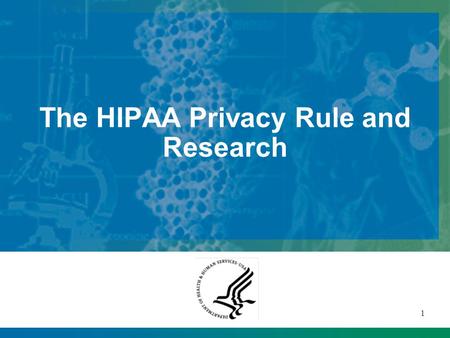 1 The HIPAA Privacy Rule and Research This presentation will probably involve audience discussion, which will create action items. Use PowerPoint to keep.