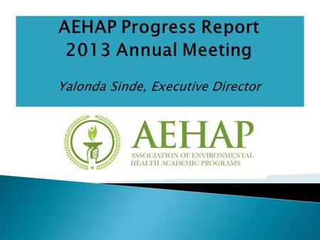 AEHAP Progress Report 2013 Annual Meeting Yalonda Sinde, Executive Director.